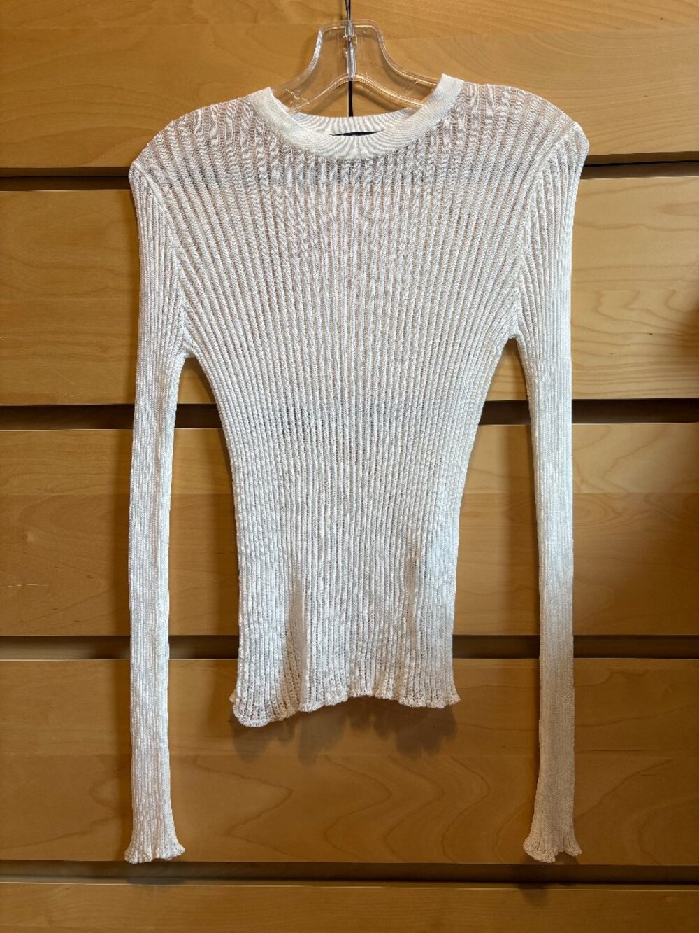 ZARA WHITE KNIT RIBBED SHEER SWEATER TOP, SIZE: SMALL, LIKE NEW